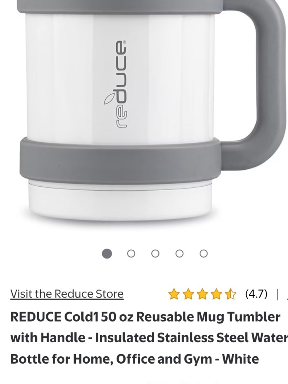 Reduce White & Gray Insulated Reusable Mug Tumbler with Handle